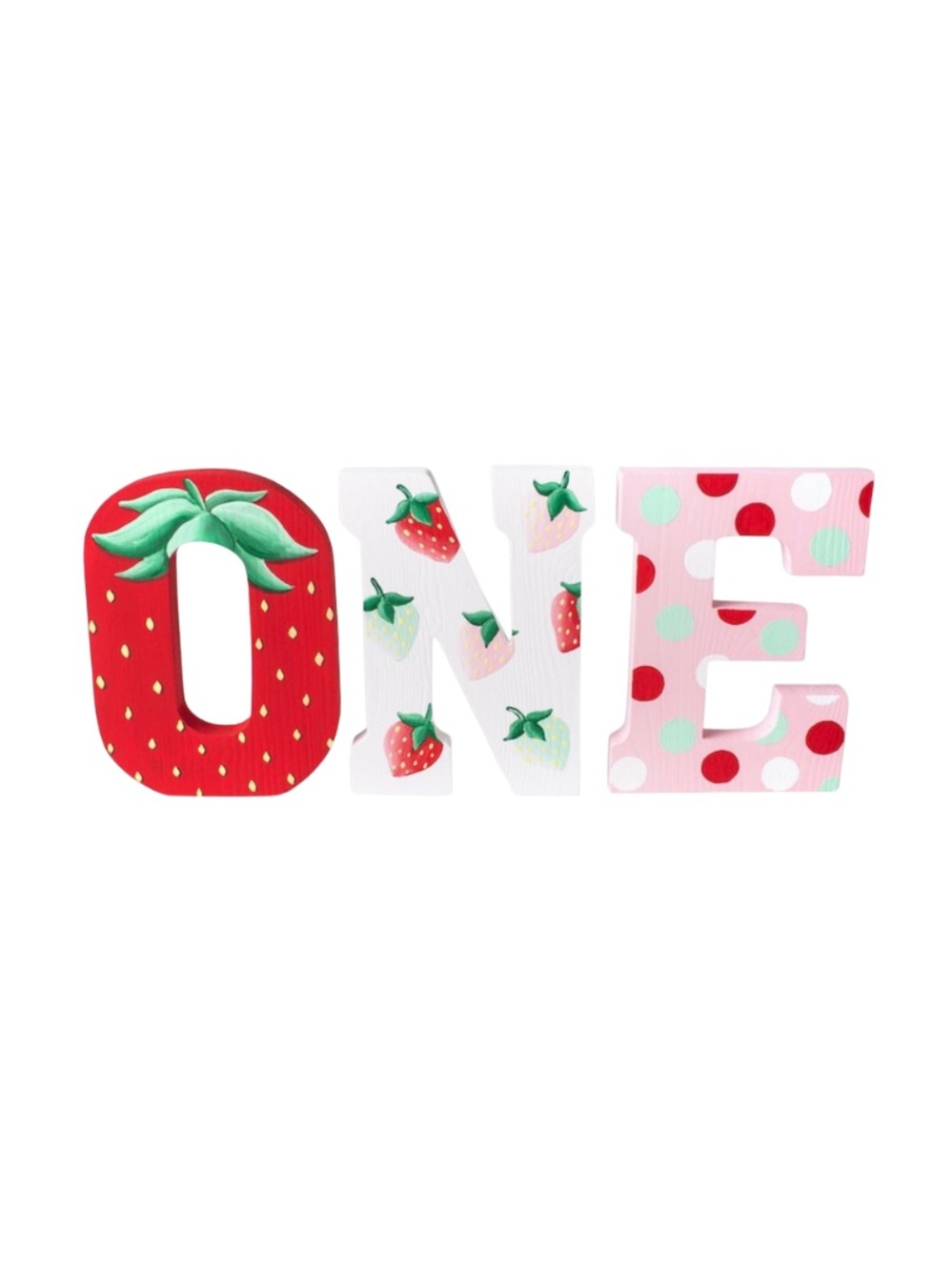 Strawberry First Birthday Wooden Letters: Hand Painted One Decor